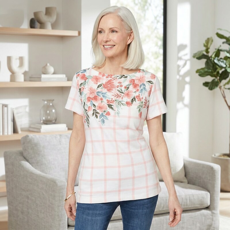 Karen Scott Petite Embellished Graphic-Print Top, Size PP