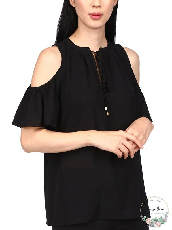 Michael Michael Kors Flutter-Sleeve Cold-Shoulder Blouse, Size Medium