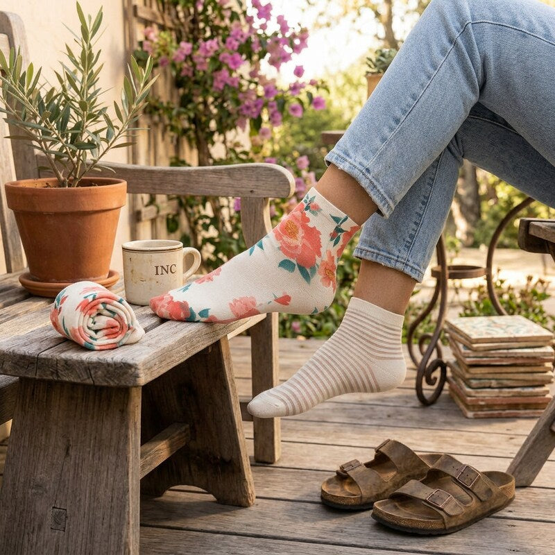 Lot of 3 INC Womens Printed Floral Socks/ Sheer Stripe Ankle Socks, One Size`