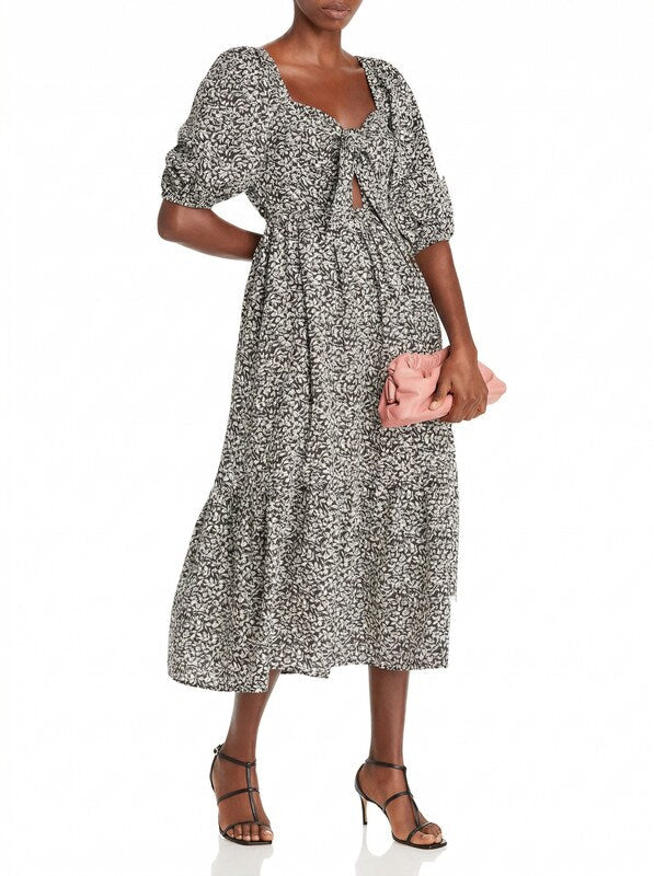 Aqua Bow Front Floral Dress, Size Medium