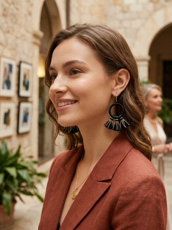 Inc Gold-Tone Velvet Hoop and Tassel Drop Earrings