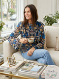 INC Womens Floral Print Ruffled Blouse, Size Large