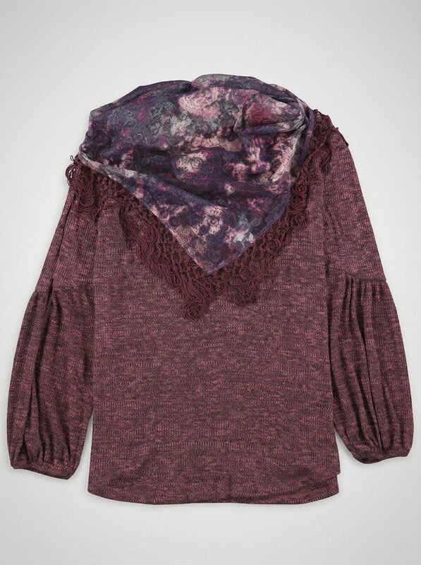 Style & Co Tassel-Trim Blouse with Removable Scarf, Size Small