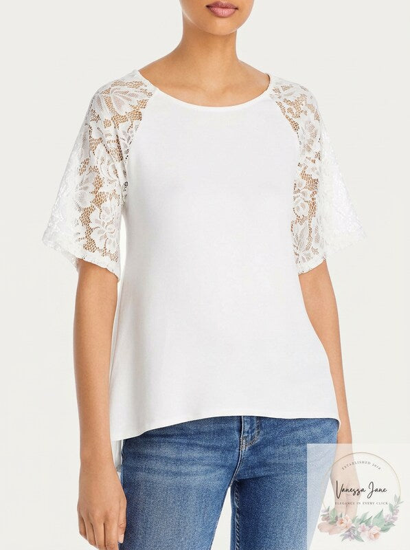 Kim and Cami Swing Lace Short Sleeve Tee, Size Small