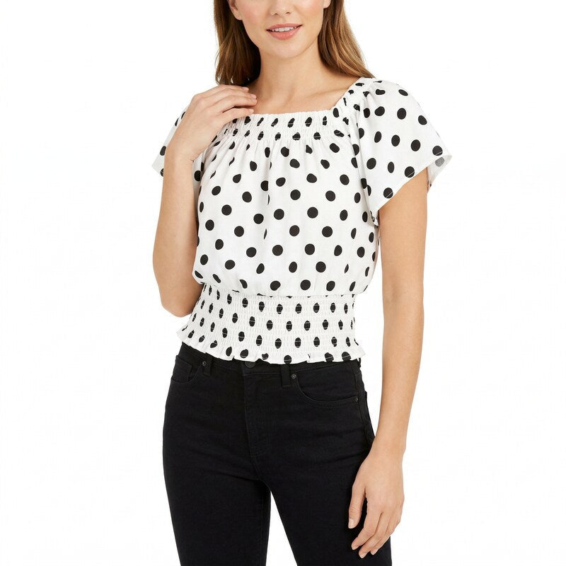 Inc Dot-Print Short-Sleeve Top, Size Medium