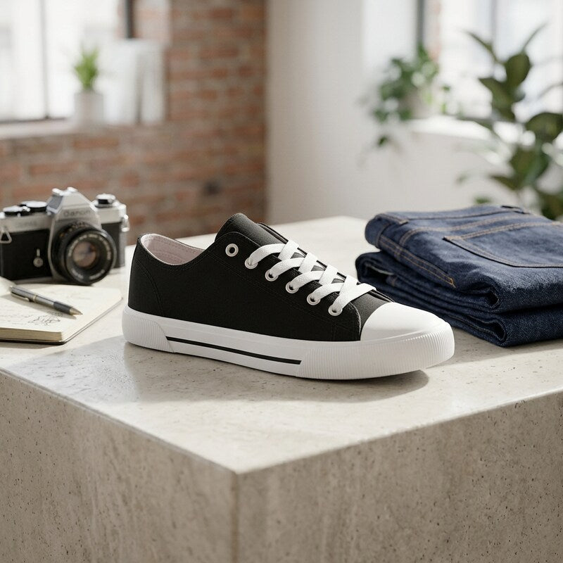 Women Sugar Paige White No Tie Lace Up Canvas Sneakers Black Denim Shoes 6 M