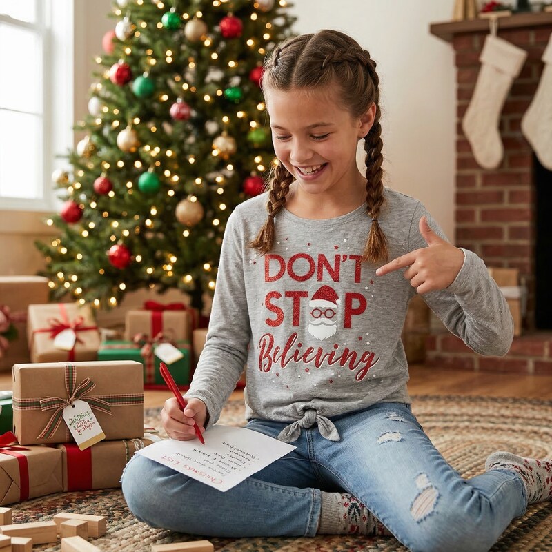 Epic Threads Big Girls Believing-Print T-Shirt, Gray Size Small