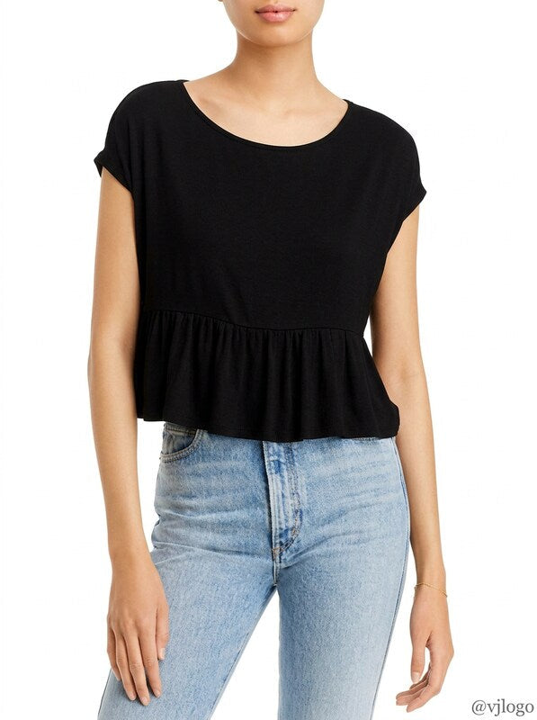 Aqua Womens Ribbed Flounce Blouse, Size Large