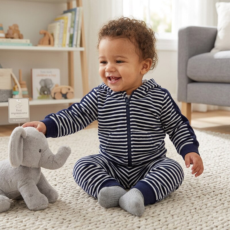 First Impressions Baby Boys Striped Velour Hoodie and Pants, Size 12 Months