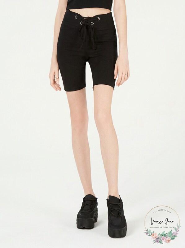 Material Girl Juniors Grommet-Trimmed Tie-Front Biker Shorts, Small