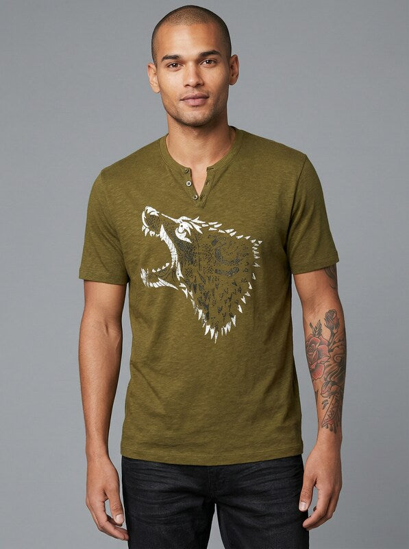 Inc Mens Studded Wolf T-Shirt, Dark Olive, Size Large
