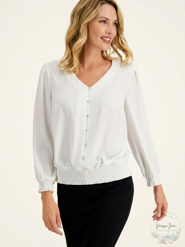 JM Collection Smocked Button Blouse, Size XL