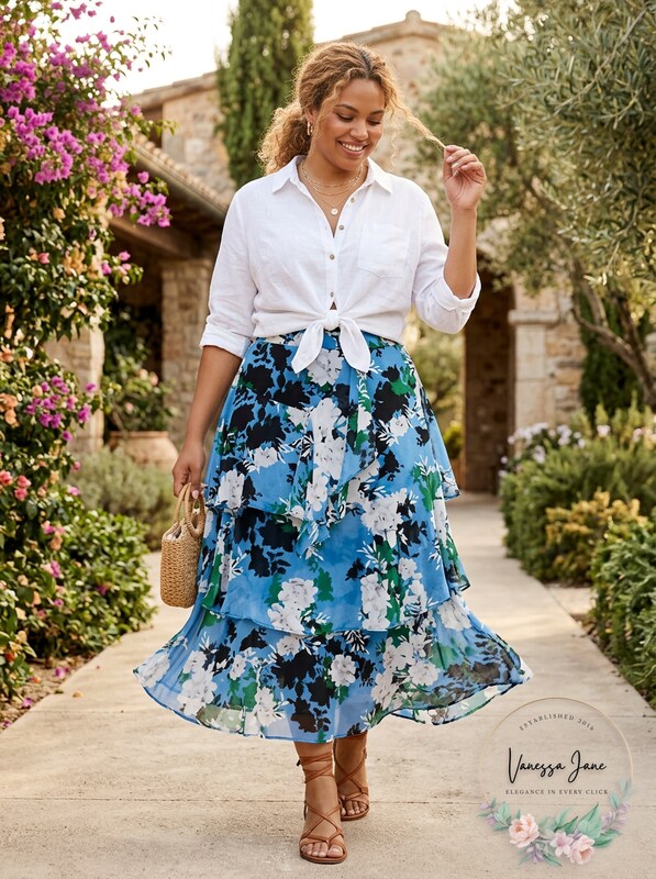 INC International Concepts Plus Size Printed Tiered Skir,t Size 20W