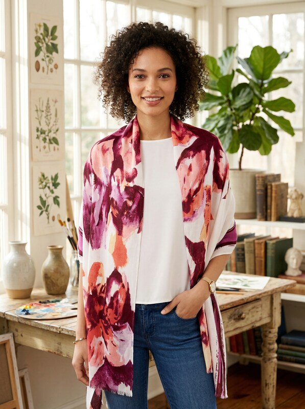 INC International Concepts Womens Inked Iris Wrap (Papaya, One Size)