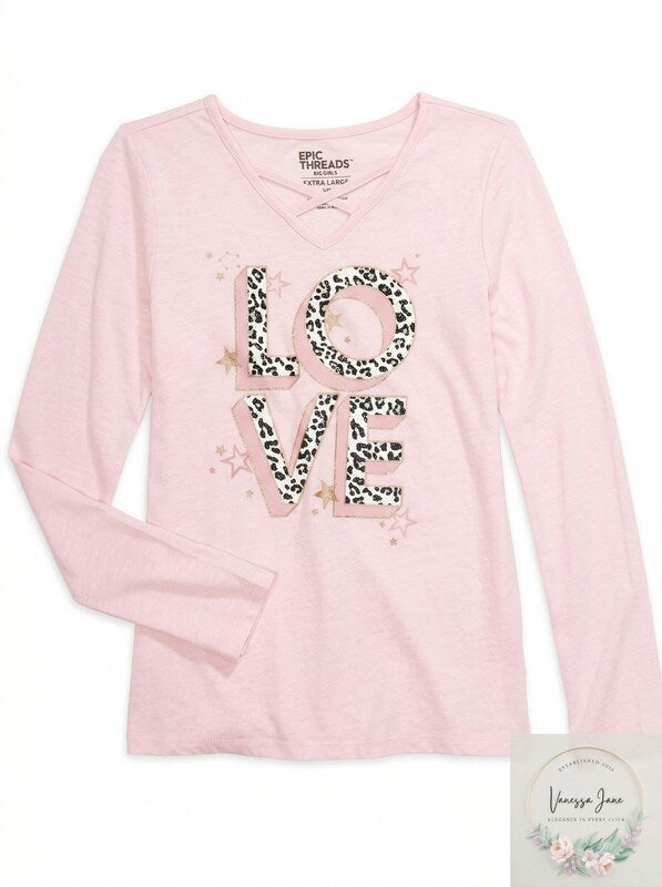 Epic Threads Big Girls Love T-Shirt Pink, Size Extra Large