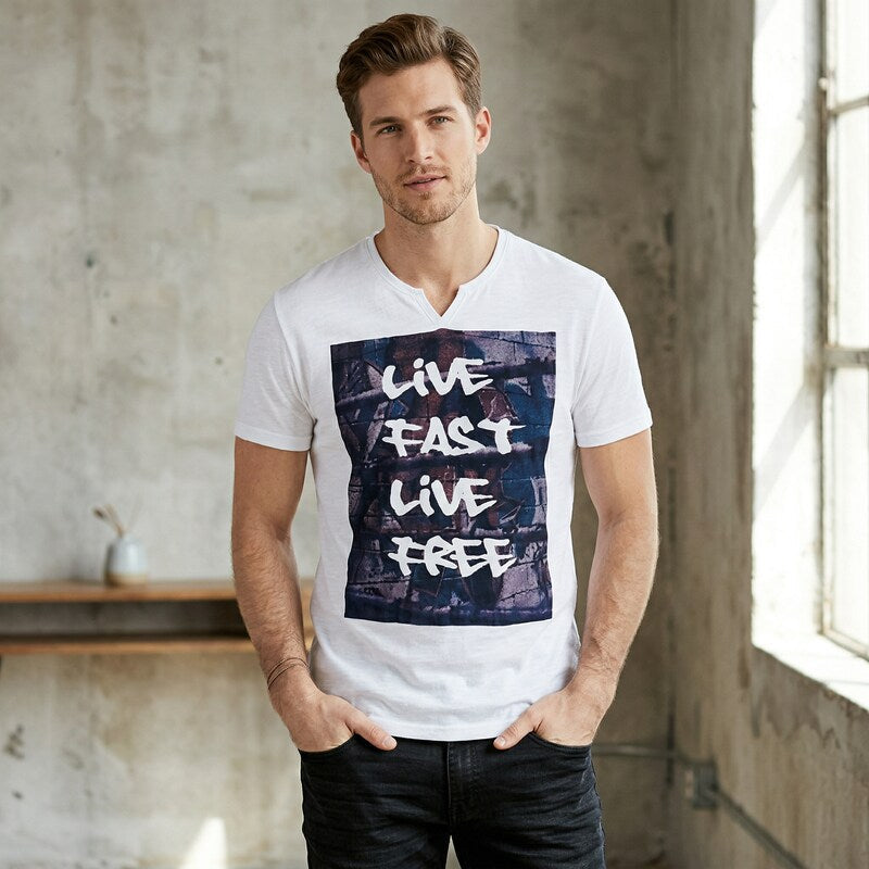 I-n-c Mens Live Fast Live Graphic T-Shirt - Small