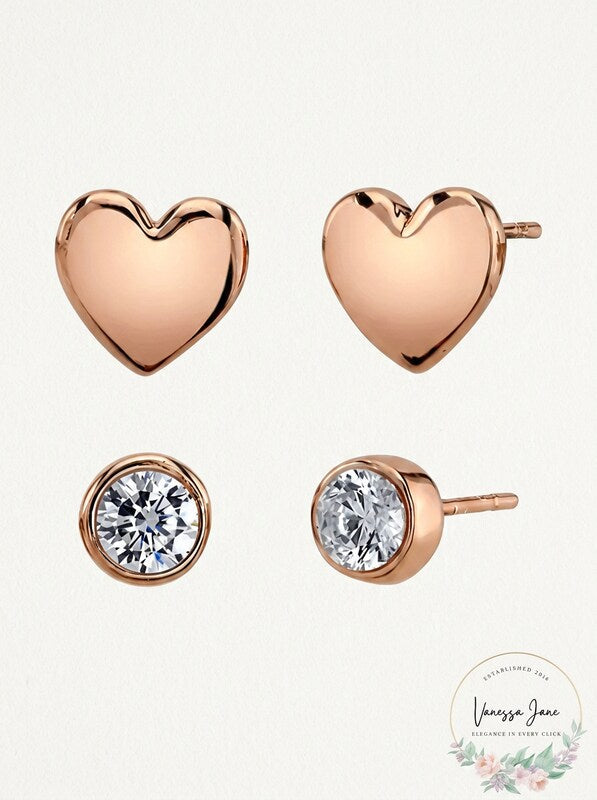Unwritten Three Pair Silver Plated Earring Set with Rose Gold