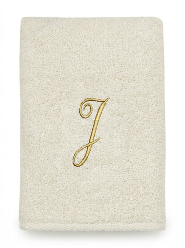 Avanti Towels, Monogram Initial Script Ivory and Gold 16″ x 30″ Hand Towel