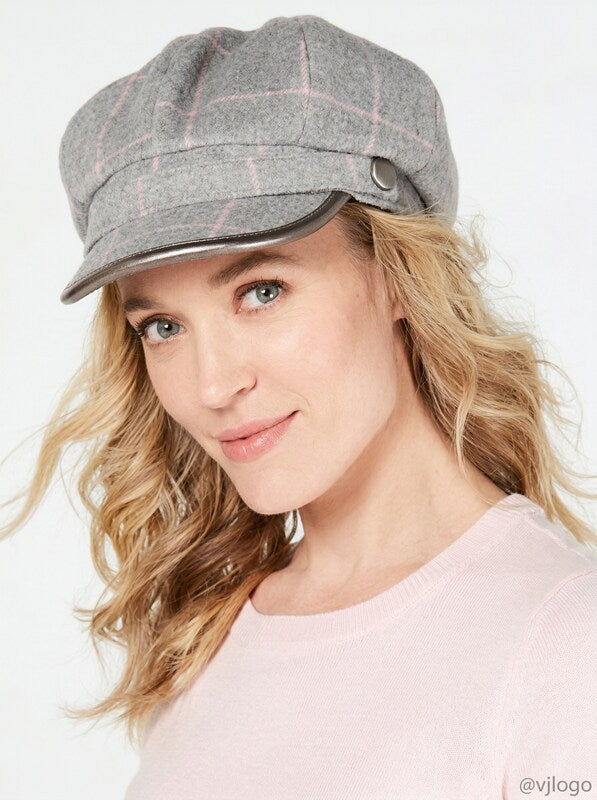 I.N.C.  Windowpane-Plaid Newsboy Cap