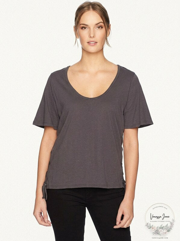 LAmade Women's Kaia Lace up Top, Raven, Size Large