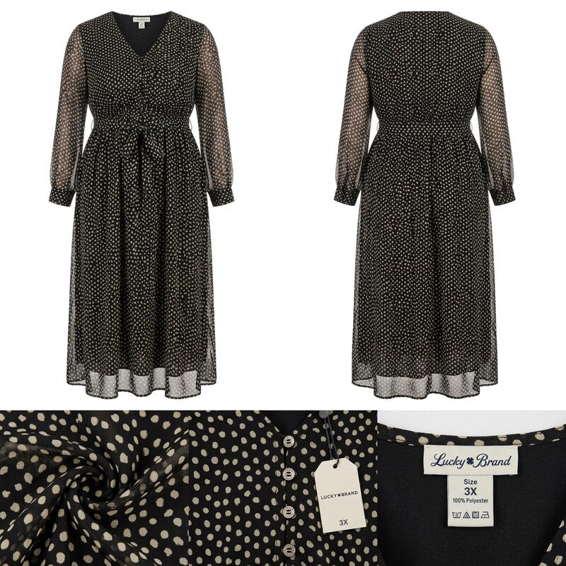 Lucky Brand Plus Dot Print Maxi Dress, Size 3X