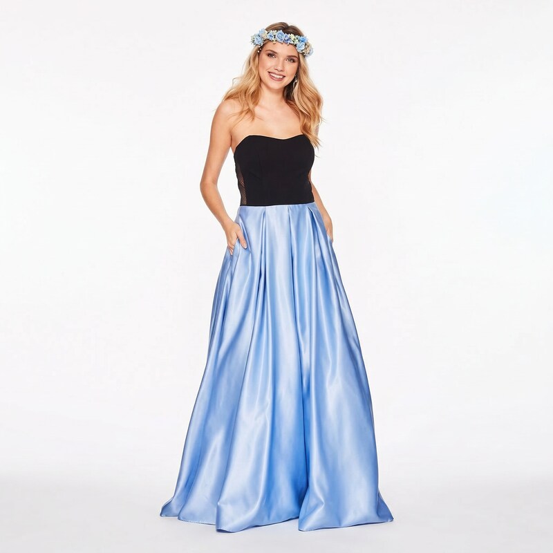 Blondie Nites Juniors Strapless Crisscross Gown Blue/Black, Size 3