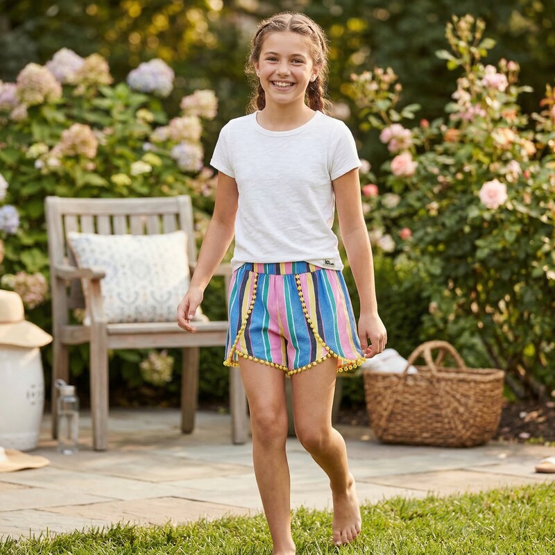 Epic Threads Big Girls Striped Challis Shorts, Lemon Zest Size Medium