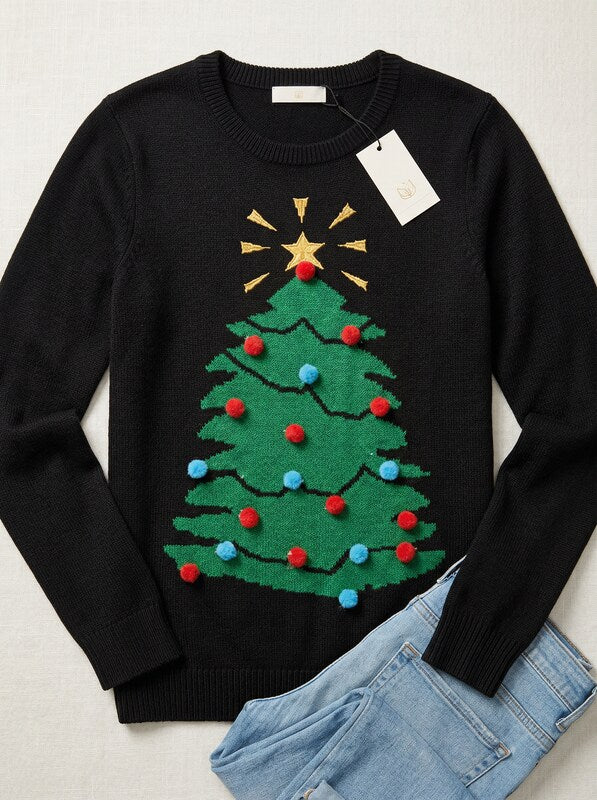 Erika Womens Lynn Twinkle Tree Pullover Ugly Christmas Sweater, Size XL