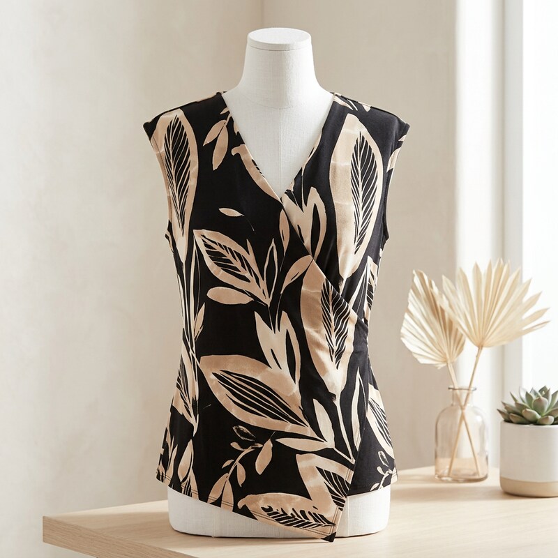 Alfani Wrap-Style Botanical-Print Top, Size Medium