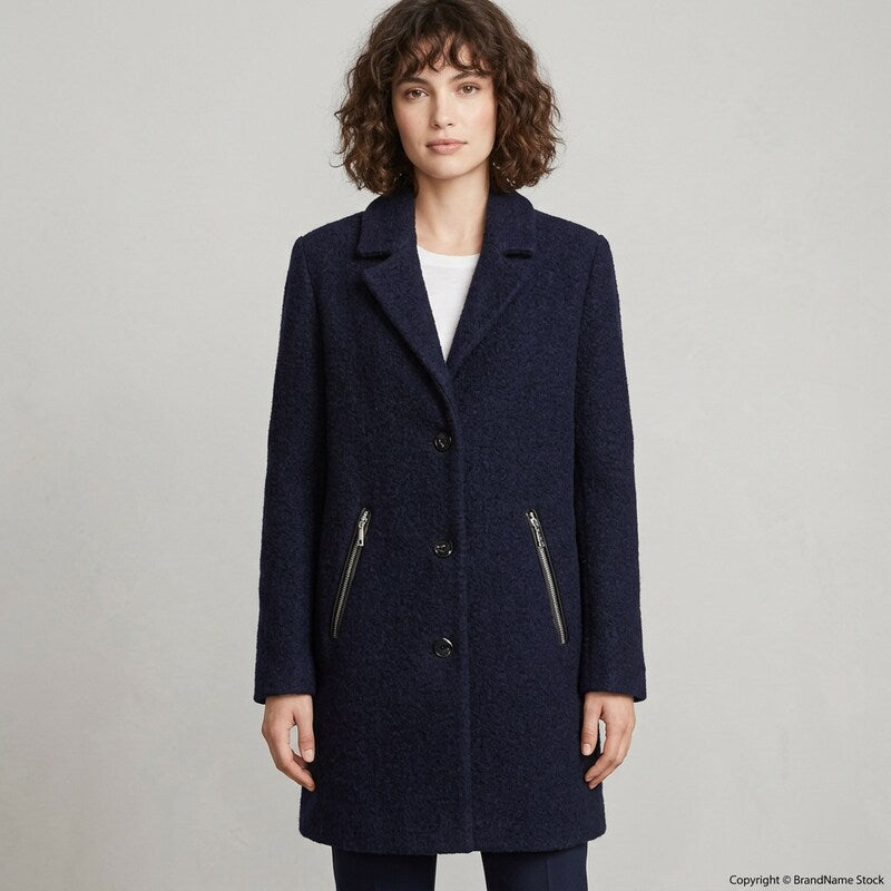 Calvin Klein Womens Boucle 3 Wool Coat with Button Closure, Indigo, Medium