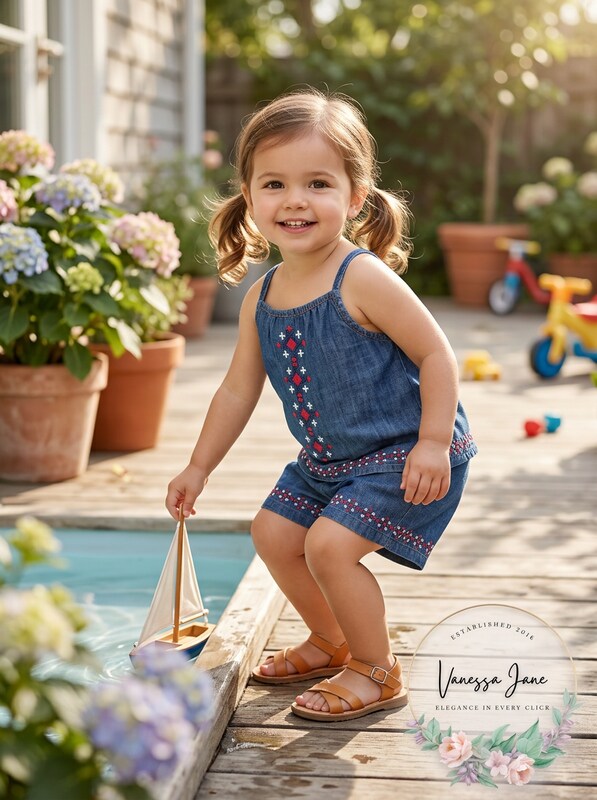 Lucky Brand Girls Blue Denim Short Romper One Piece Outfit, Size 2T
