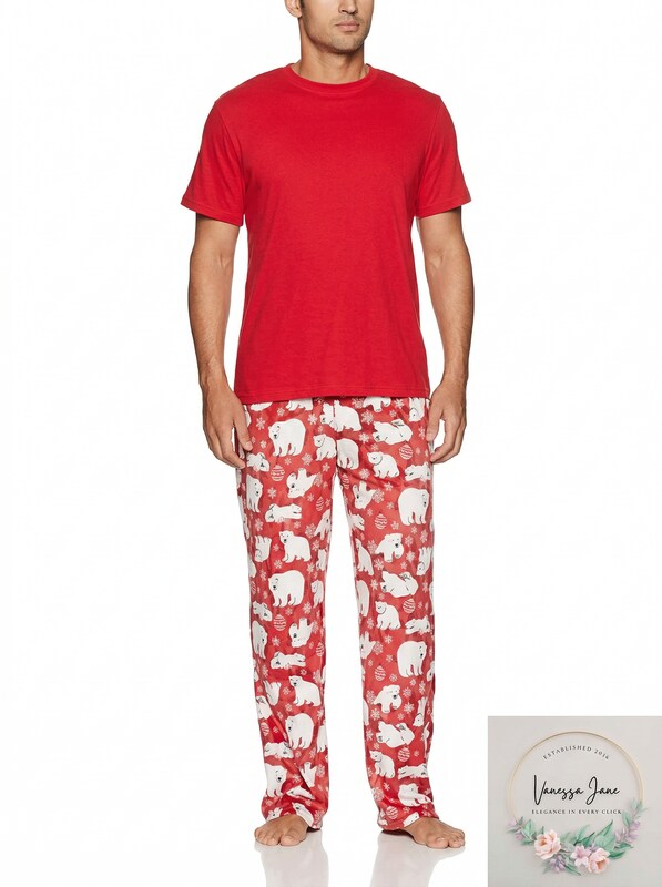 Karen Neuburger Men's Holiday PJ Set Bear Flakes, Red/ Large