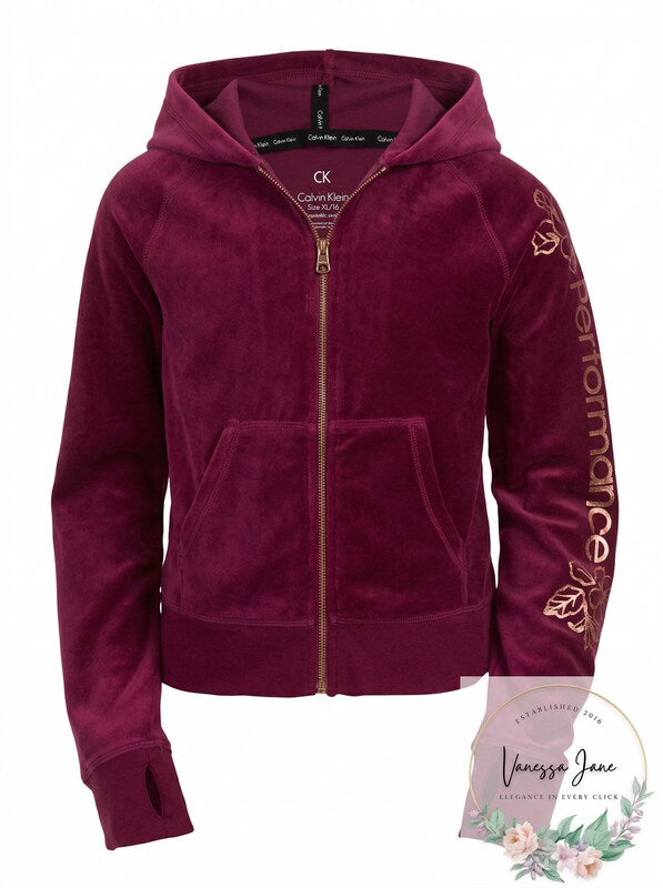 Calvin Klein Big Girls Velour Performance Hoodie, Size XL/16