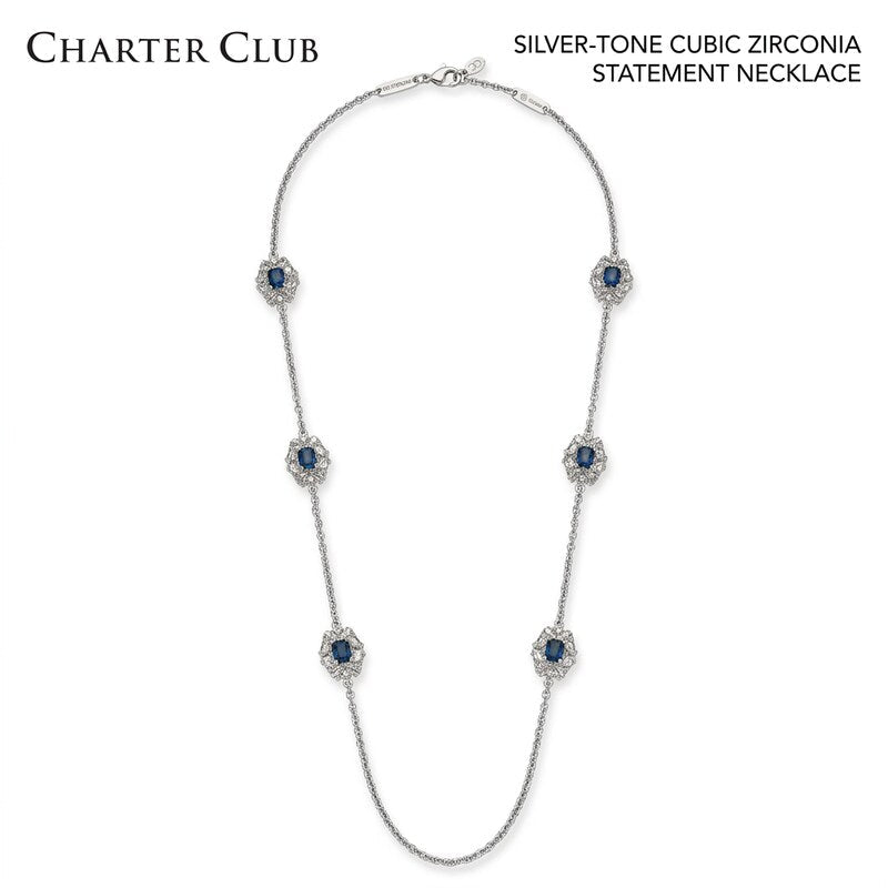 Charter Club Silver-Tone Cubic Zirconia Statement Necklace