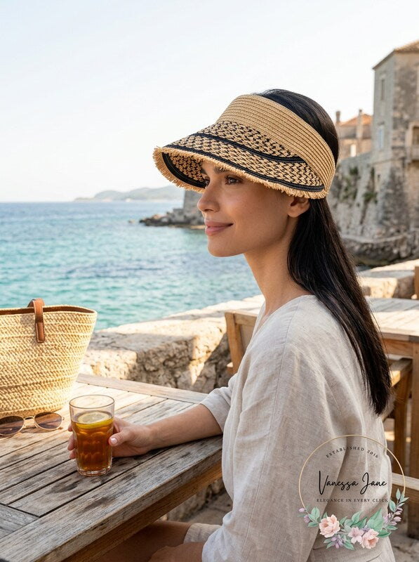 I.n.c. Printed Tweed Stripe Frayed Edge Visor