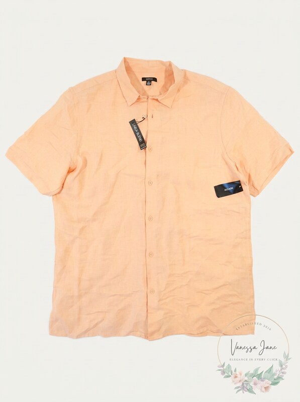 Alfani Mens Lagoon Linen Blend Shirt, - Peachy Keen Size XXL