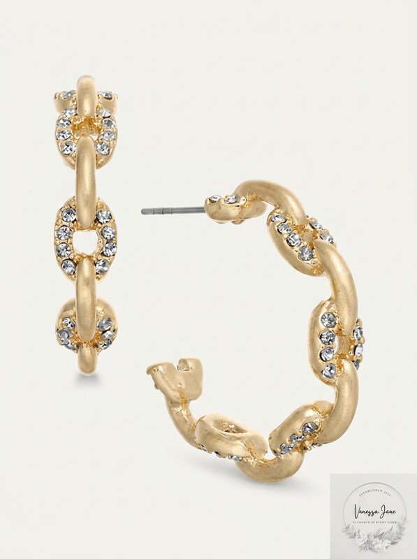 Charter Club Small Gold-Tone Pave Link Small Hoop Earrings