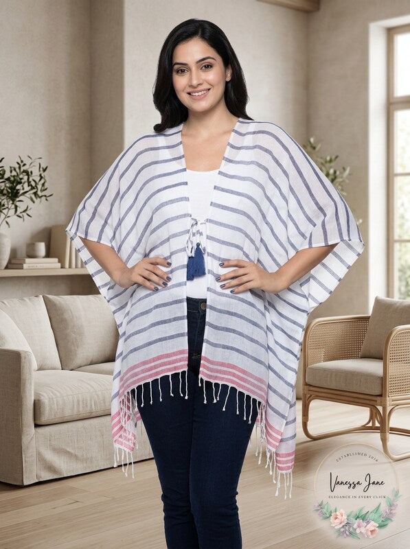 Inc Striped Tie Topper, White/Navy, One Size