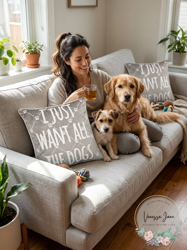 Lacourte I Just Want All the Dogs 18 x 18 Toss Decorative Pillow – Grey
