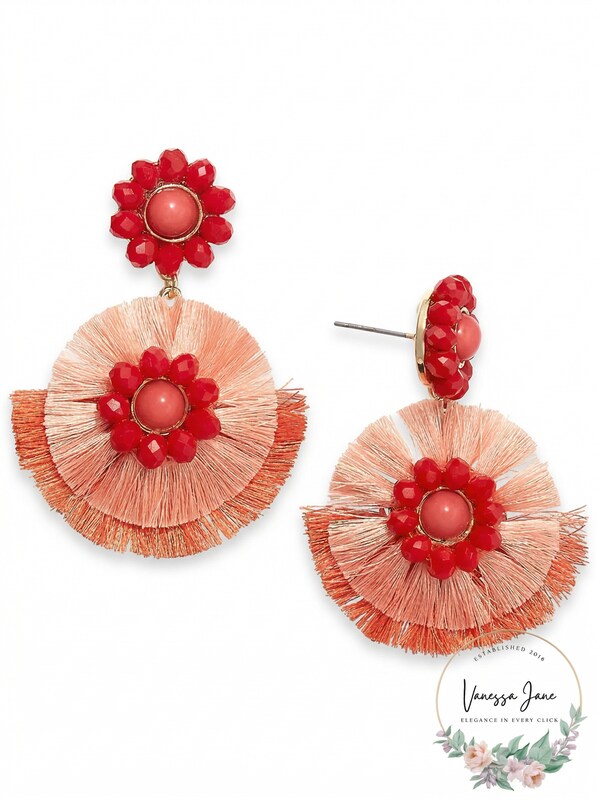 INC International Concepts Gold-Tone Beaded & Fringe Drop Earrings (Coral)