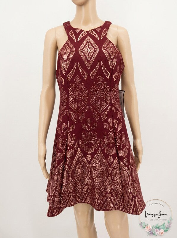 JUMP Womens Tribal Glitter Fit & Flare Dress,Size 11/12