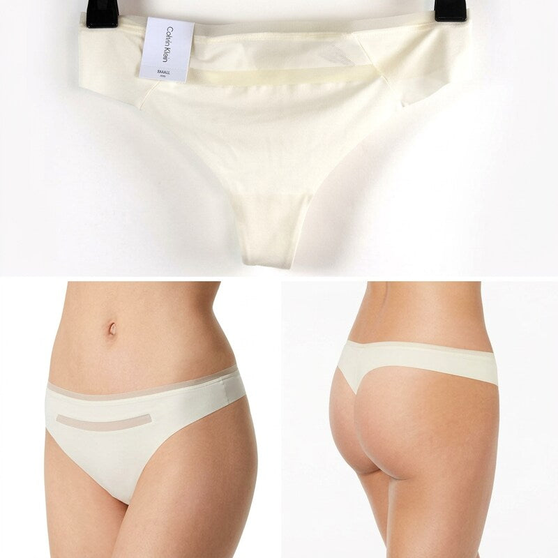 Calvin Klein Invisibles Mesh-trim Thong, Ivory, Small