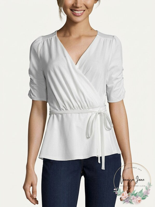 John Paul Richard Women's Ruched Belted Top White , Size Small