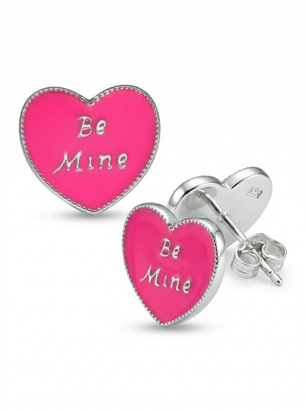Holiday Lane Silver-Tone Be Mine Heart Stud Earrings, Pink