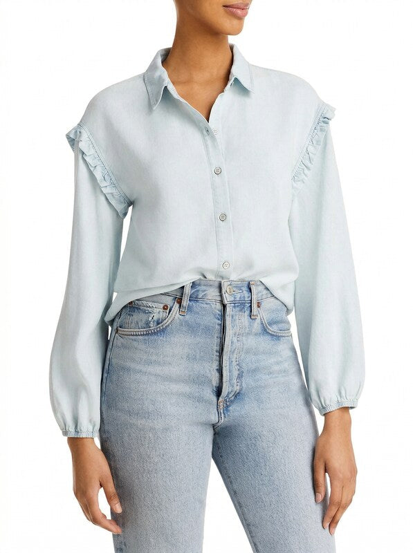 Aqua Sylvie Ruffle Trim Blouse, Size Small
