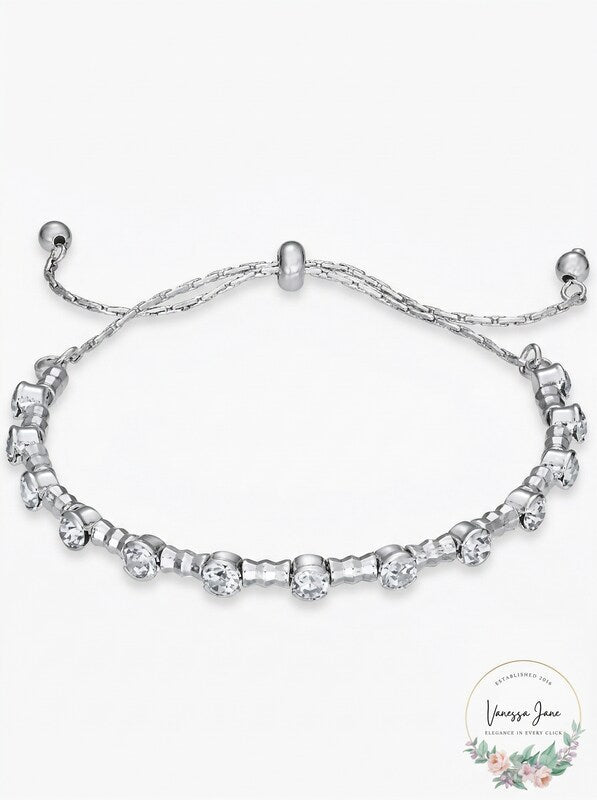 Inc Silver-Tone Crystal Beaded Slider Bracelet