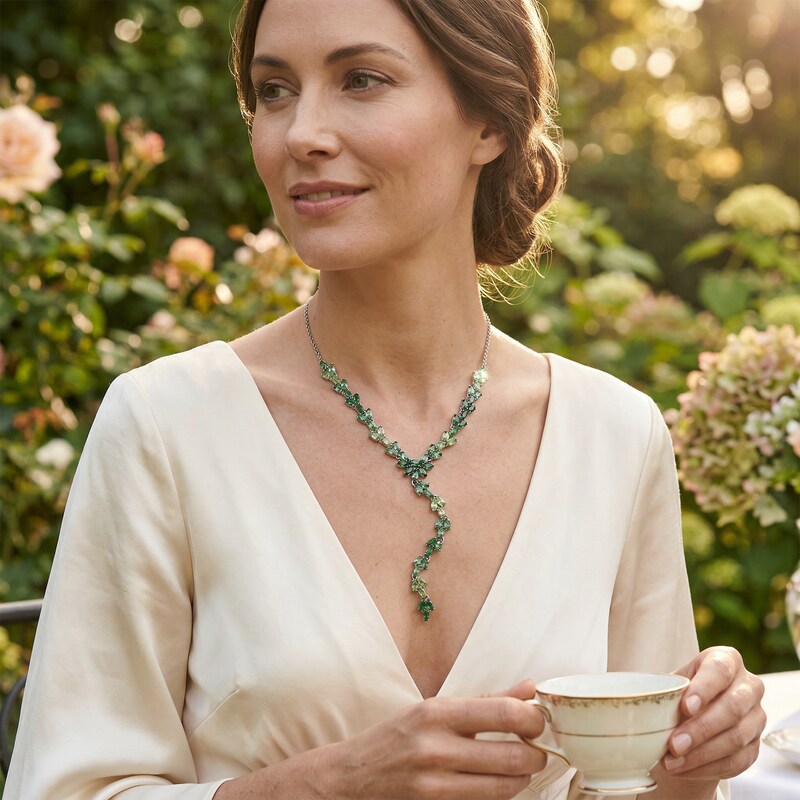 Inc Silver-Tone Stone Lariat Necklace