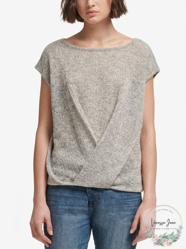 DKNY Heather Gray Drape-Front Sweater Size Medium