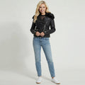 Guess Womens Black Faux Leather Motorcycle Jacket,Size XS