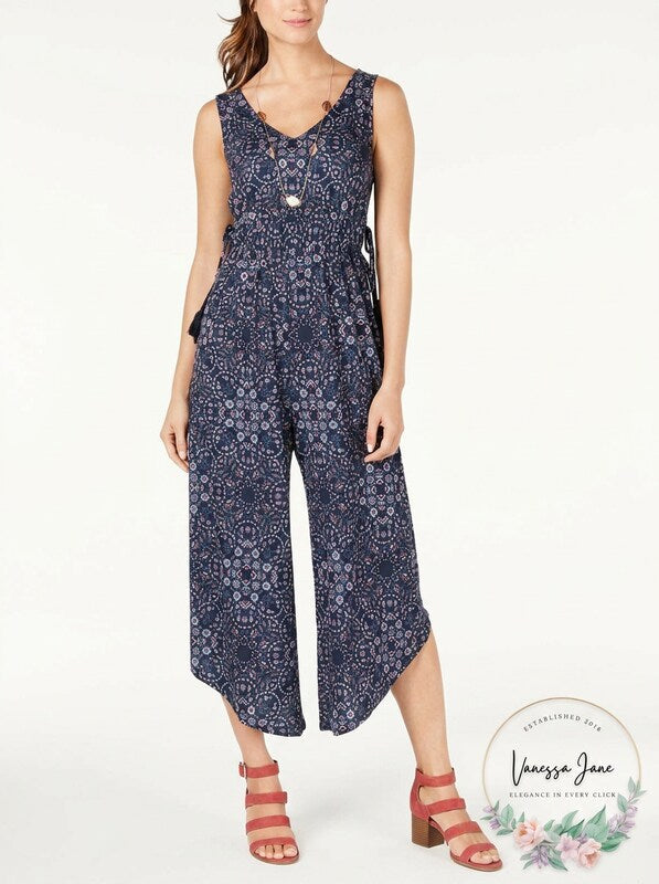 Style and Co Printed Drawstring-Waist Jumpsuit, Size XL
